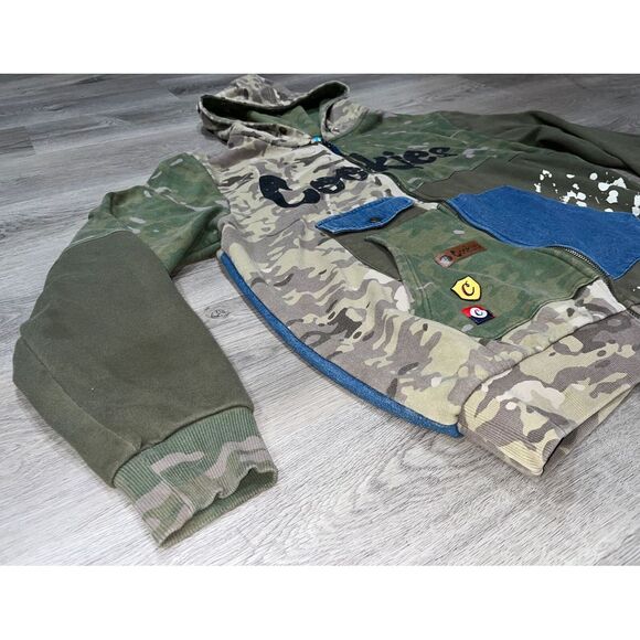 COOKIES Zip Hoodie Men's Size Large Green Camo Jean Full Zip Patchwork - Picture 6 of 14